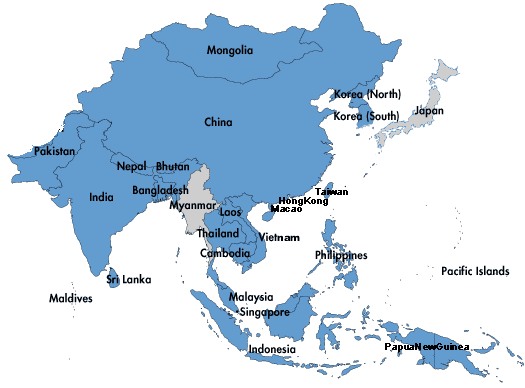 clickable asia-pacific map: text links with flags are given